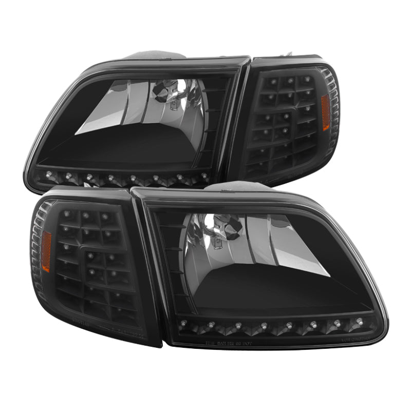 SPYDER Xtune Ford F150 97-03 Crystal Headlights w/ Clear LED Corners Black HD-ON-FF15097-LED-SET-BK 5014184 5014184 Photo - Primary