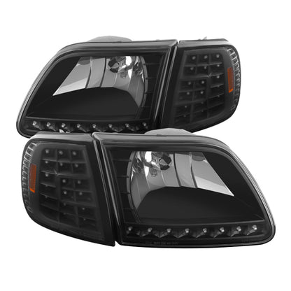 SPYDER Xtune Ford F150 97-03 Crystal Headlights w/ Clear LED Corners Black HD-ON-FF15097-LED-SET-BK 5014184 5014184 Photo - Primary