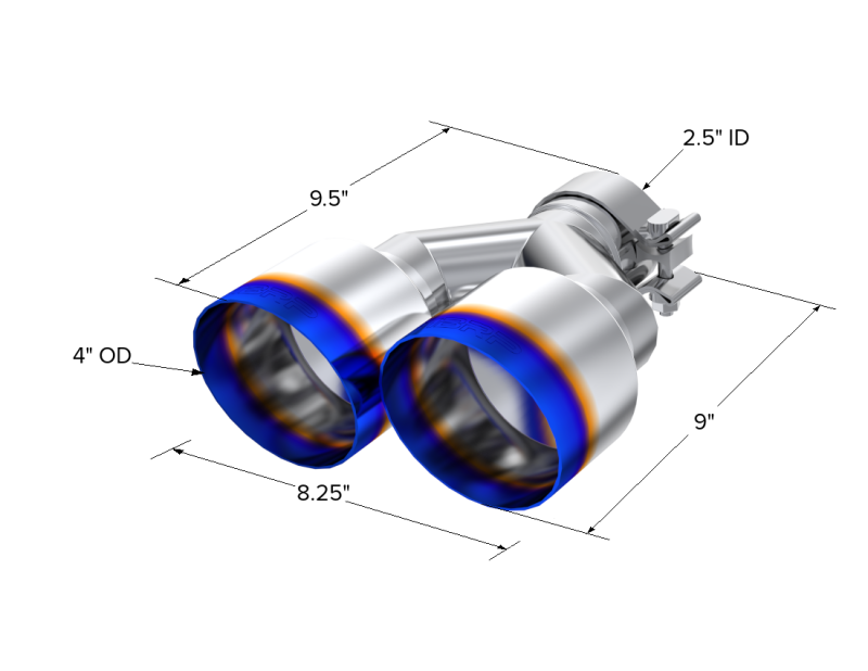 MBRP Burnt End Tip 2.5 ID Dual 4 OD Out 9.55 length Single wall 304 Stainless Steel Pass Side T5177BE T5177BE Photo - Close Up