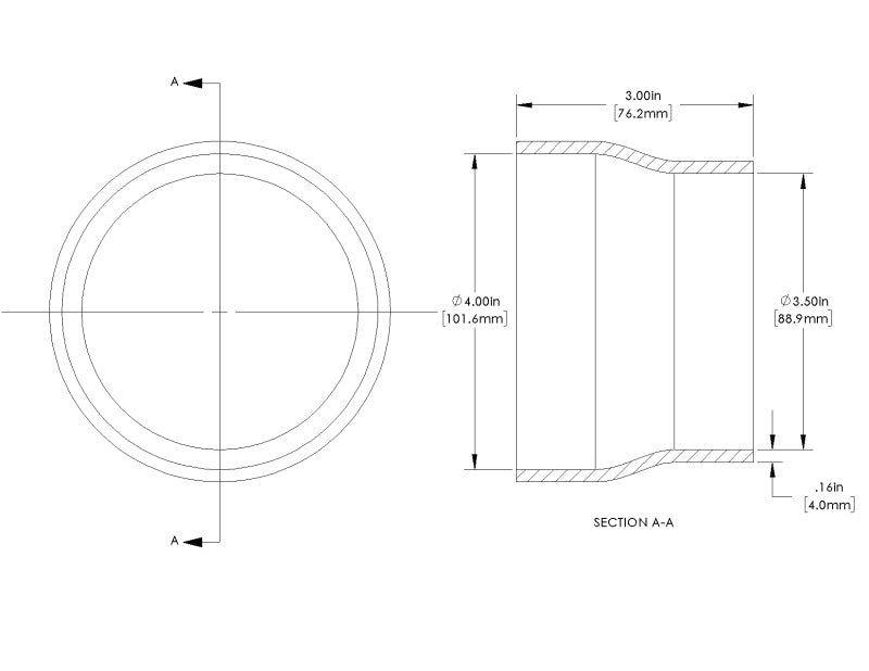 aFe POWER Universal Products Coupler Kit (4 x 3-1/2)in ID x 3in L - Black 59-00209 59-00209 Technical Drawing