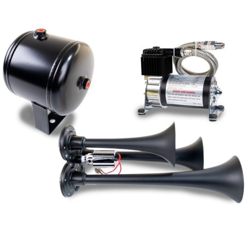 Kleinn Air Horns Kleinn Triple Black Horn Kit w/ 130 PSI Air Compressor / 1.0 gal Air Tank HK3-1 HK3-1 Photo - Primary