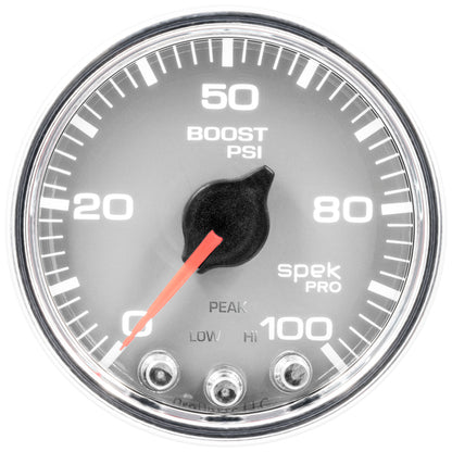 Autometer Spek-Pro Gauge Boost 2 1/16in 100psi Stepper Motor W/Peak & Warn Slvr/Chrm P30521 P30521 User 2