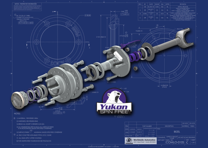 Yukon Gear & Axle Yukon Gear Spin Free Locking Hub Conversion Kit For Dana 44 YA WU-01 YA WU-01 Technical Drawing