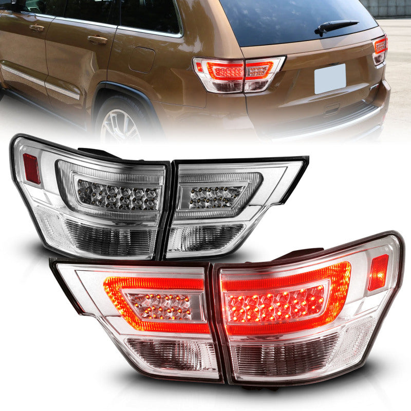 ANZO 11-13 Jeep Grand Cherokee LED Taillights w/ Lightbar Chrome Housing/Clear Lens 4pcs 311441 311441 Photo - Primary
