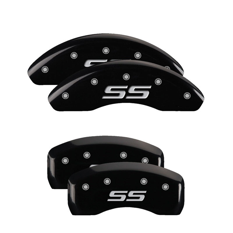 MGP 4 Caliper Covers Engraved Front & Rear Monte Carlo style/SS Black finish silver ch 14050SSS4BK 14050SSS4BK Photo - Primary