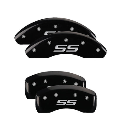 MGP 4 Caliper Covers Engraved Front & Rear Monte Carlo style/SS Black finish silver ch 14050SSS4BK 14050SSS4BK Photo - Primary