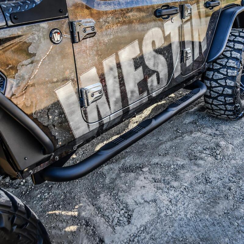 Westin 18-22 Jeep Wrangler JLU 4dr. E-Series 3 Nerf Step Bars - Tex. Blk 23-4065 23-4065 Photo - Mounted