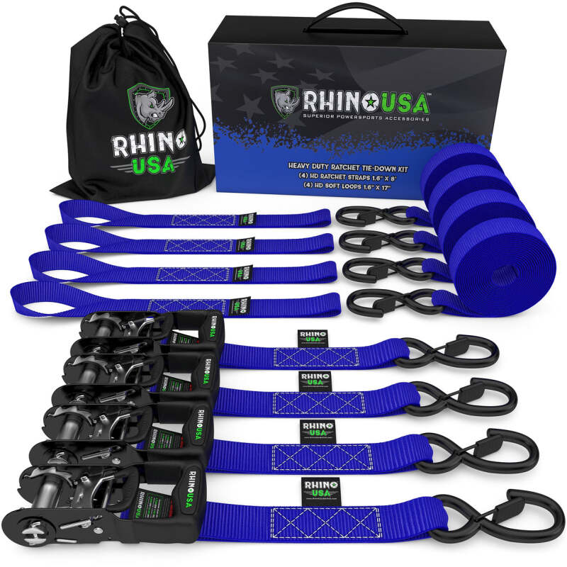 Rhino USA Heavy Duty Ratchet Tie-Down 4-Pack (Blue) 1.6In X 8Ft HDKIT-4PK-BLU HDKIT-4PK-BLU Photo - Primary