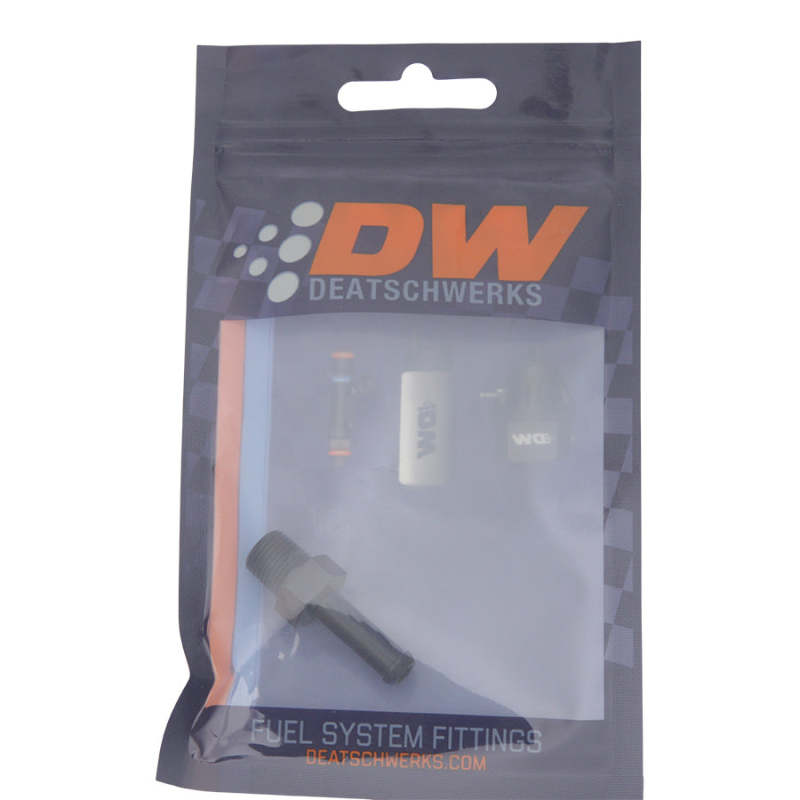 DeatschWerks 1/8in NPT Male Thread 1/4in Hose Barb - Anodized Matte Black 6-02-0915-B 6-02-0915-B Photo - lifestyle view