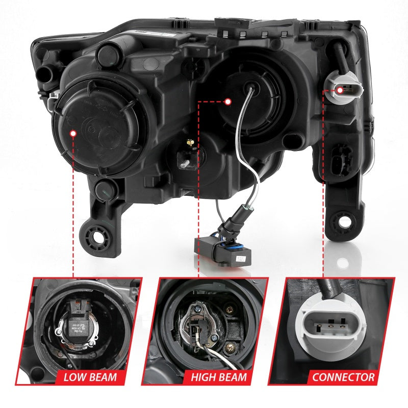 ANZO 2017-2018 Jeep Grand Cherokee Projector Headlights w/ Plank Style Switchback - Black w/ Amber 111418 111418 Photo - Unmounted