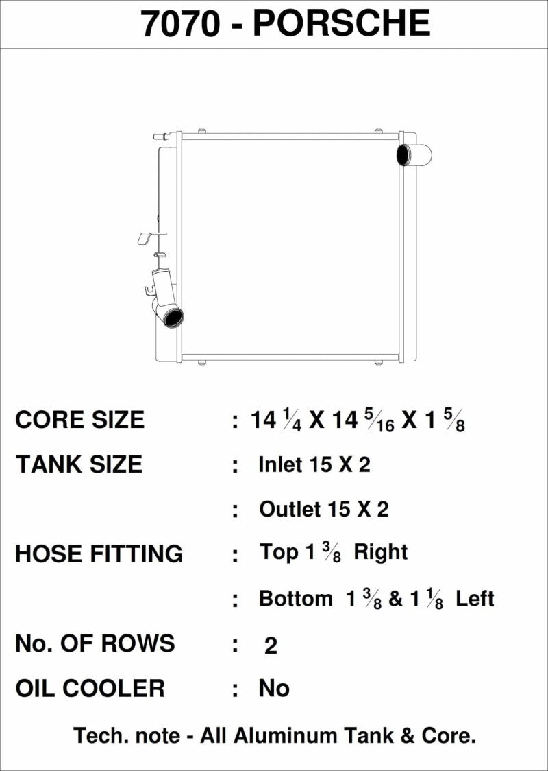CSF Porsche 911 Carrera (991.2)/Turbo/GT3/GT3 RS (991) Right Side Radiator 7070 7070 Technical Drawing