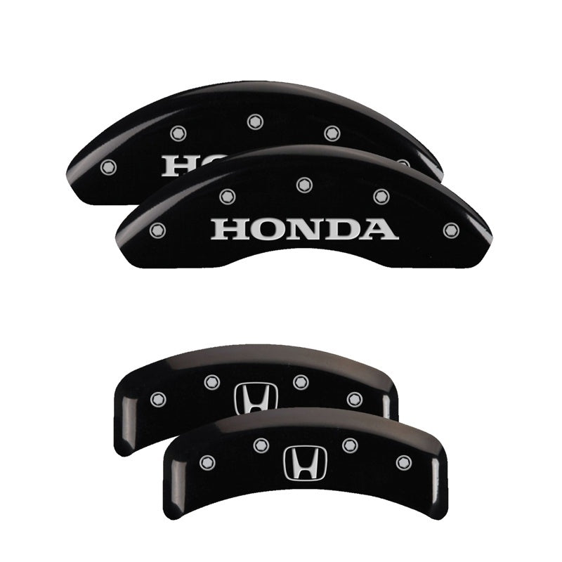 MGP 4 Caliper Covers Engraved Front Honda Engraved Rear H Logo Black finish silver ch 20130SHOHBK 20130SHOHBK Photo - Primary