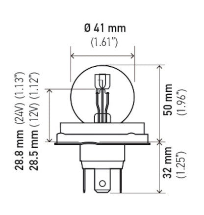 Hella Bulb 7952 24V 55/50W P45t S13 R2 7952 7952 Technical Drawing