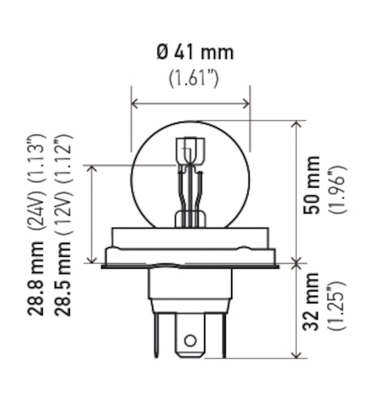 Hella Bulb 7952 24V 55/50W P45t S13 R2 7952 7952 Technical Drawing