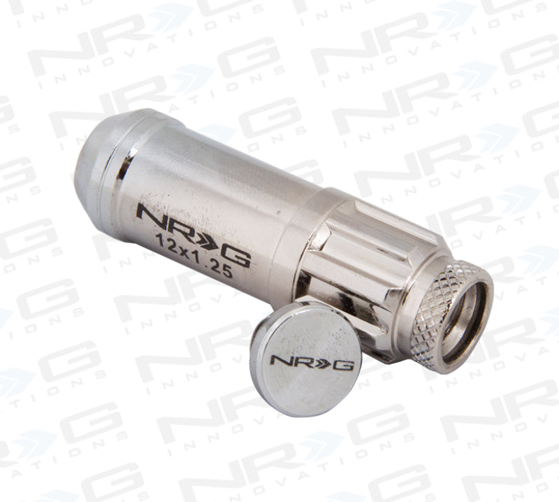 NRG M12 X 1.25 Steal Lug Nut W/ Dust Cap Cover Set 21 Pc Silver W/ Locks LN-LS710SL-21 Photo - Primary