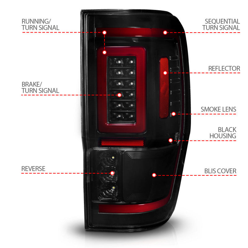 ANZO 19-22 Ford Ranger Full LED Taillights w/ Lightbar Sequential Signal Black Housing/Smoke Lens 311447 311447 User 3