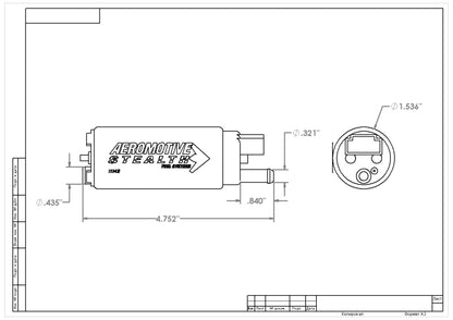 Aeromotive 340 Fuel Pump Offset Inlet 11542 Technical Drawing