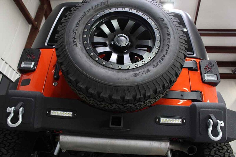 Fishbone Offroad 07-18 Jeep JK Wrangler Rubicon Steel Rear Bumper W/LEDs - Blk Textured Powdercoat FB22032 FB22032 Photo - lifestyle view