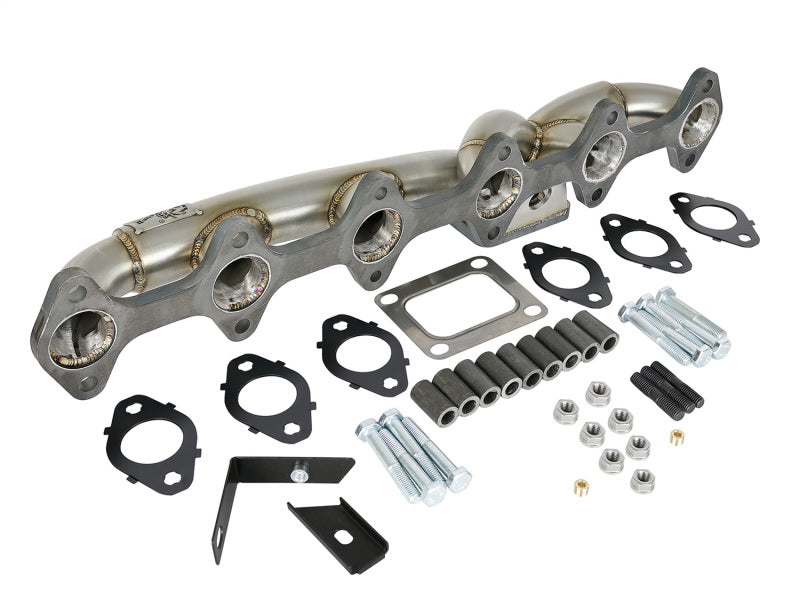 aFe Twisted Steel Header Turbo Manifold, 304 Stainless steel w/ T4 flange 48-32018 Photo - Unmounted