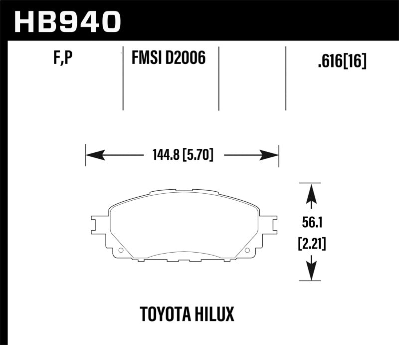 Hawk 16-17 Toyota Hilux Street HPS Front Brake Pads HB940F.616 HB940F.616 Photo - Primary