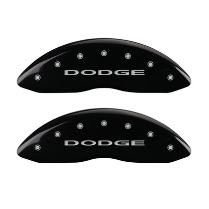 MGP Front set 2 Caliper Covers Engraved Front With out stripes/Dodge Black finish silver ch 12002FDD4BK 12002FDD4BK Photo - Primary