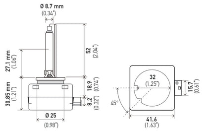 Hella Xenon D1S Bulb PK32d-2 85V 35W 5000k D1S 5000 K D1S 5000 K Technical Drawing