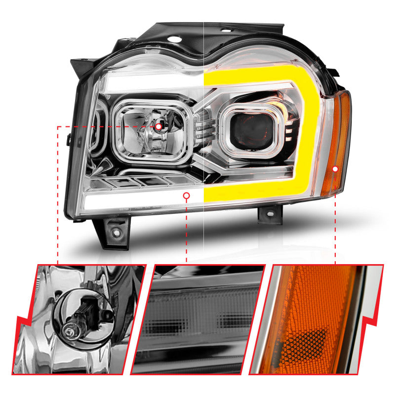 ANZO 05-07 Jeep Grand Cherokee Projector Headlights - w/ Light Bar Switchback Chrome Housing 111544 111544 Photo - Unmounted