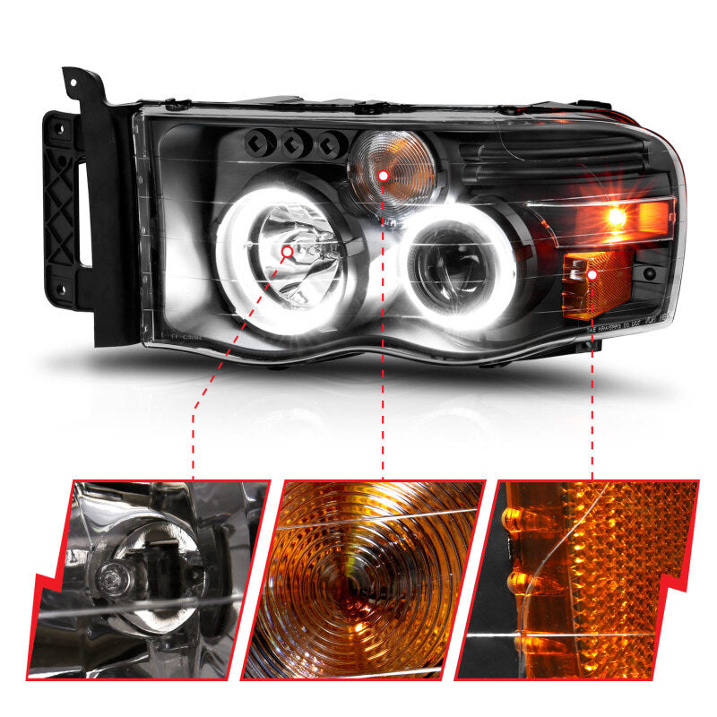 ANZO 2002-2005 Dodge Ram 1500 Projector Headlights w/ Halo Black Clear Amber 111490 111490 User 2