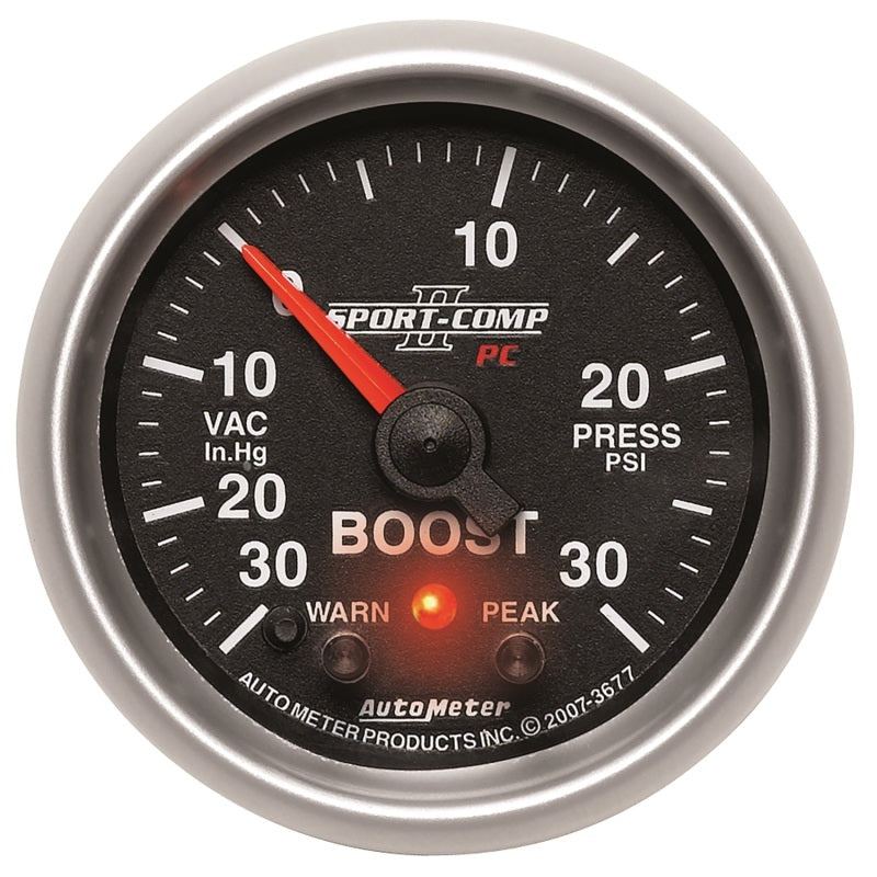 Autometer Gauge, Vac/Boost, 2 1/16", 30inHg-30psi, Stepper Motor w/Peak & Warn, 3677 Photo - Primary