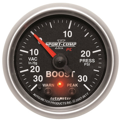 Autometer Gauge, Vac/Boost, 2 1/16", 30inHg-30psi, Stepper Motor w/Peak & Warn, 3677 Photo - Primary