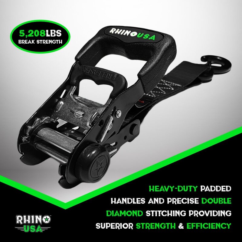 Rhino USA Heavy Duty Ratchet Tie-Downs 2-Pack (Green) 1.6In X 8Ft HDKIT-2PK-GRN HDKIT-2PK-GRN User 2