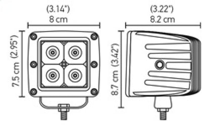 Hella HVF Cube 4 LED Off Road Kit 357204831 357204831 Technical Drawing