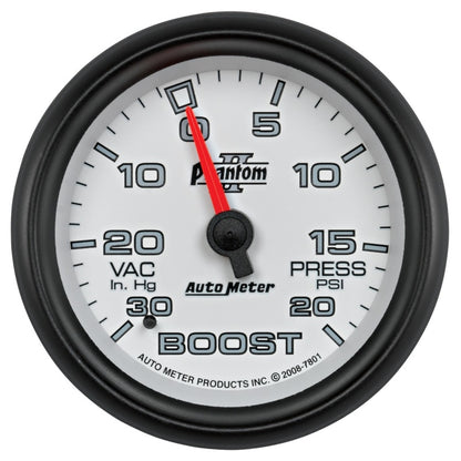 Autometer Gauge, Vac/Boost, 2 5/8", 30inHg-20Psi, Mechanical, Phantom II 7801 Photo - Primary