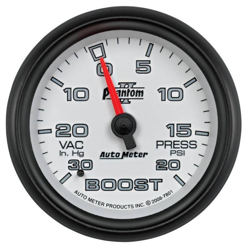 Autometer Gauge, Vac/Boost, 2 5/8", 30inHg-20Psi, Mechanical, Phantom II 7801 Photo - Primary