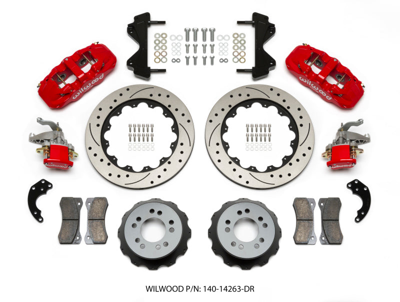 Wilwood AERO4 / MC4 Rear Kit 14.00 Drilled Red Currie Pro-Tour Unit Bearing Floater 140-14263-DR 140-14263-DR Photo - Primary