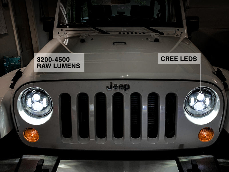 Raxiom 97-18 Jeep Wrangler TJ/JK Axial Series LED Daymaker Headlights- Black Housing (Clear Lens) J108042 J108042 Photo - Close Up