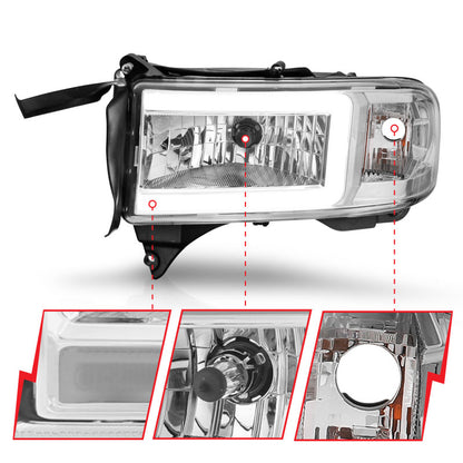 ANZO 94-02 Dodge RAM Crystal Headlight - w/ Light Bar Chrome Housing 111555 111555 User 2