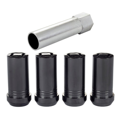 McGard Wheel Lock Nut Set - 4pk. (Tuner / Cone Seat) 1/2-20 / 13/16 Hex / 1.60in. Length - Black 25340 25340 Photo - out of package