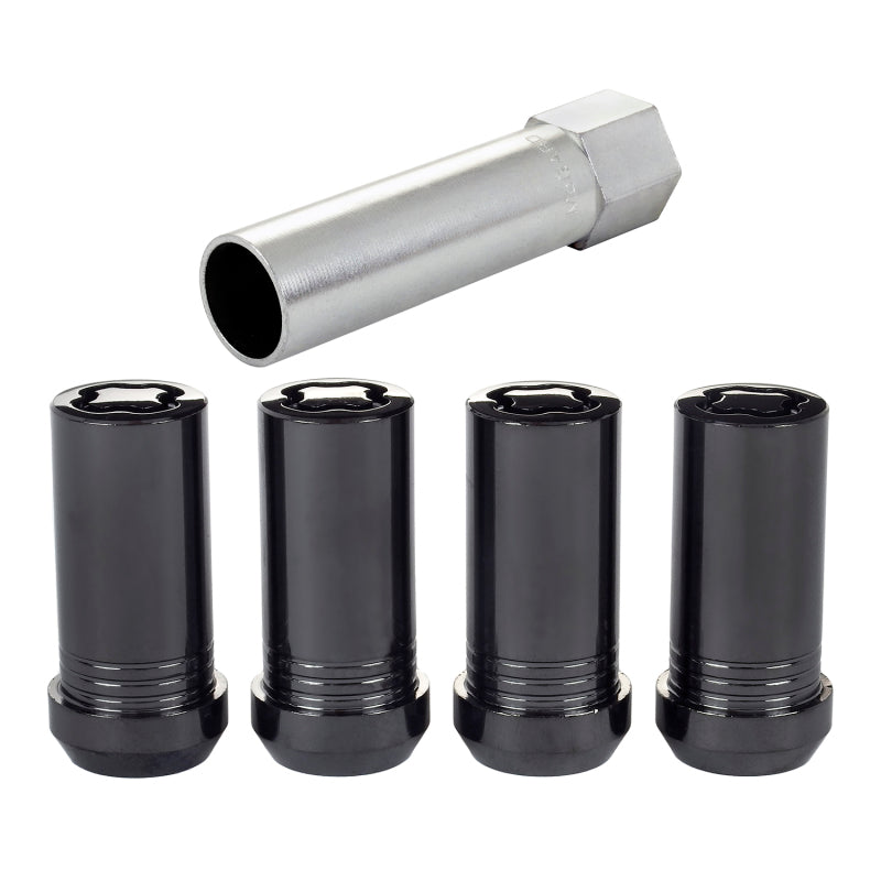 McGard Wheel Lock Nut Set - 4pk. (Tuner / Cone Seat) 1/2-20 / 13/16 Hex / 1.60in. Length - Black 25340 25340 Photo - out of package