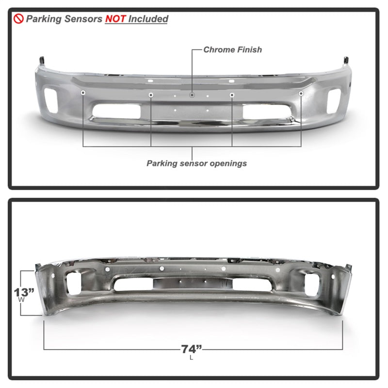 Spyder Dodge Ram 1500 14-18 Bottom w/Sensor w/Fog Light Hole Front Bumper - Chrome (OEM 68160857AA) 9948497 9948497 Photo - Unmounted