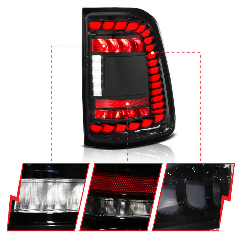 ANZO 19-24 RAM 1500 (Factory LED Models ONLY) Full LED Tail Lights SeqSig Black - Pair 311481A 311481A User 1