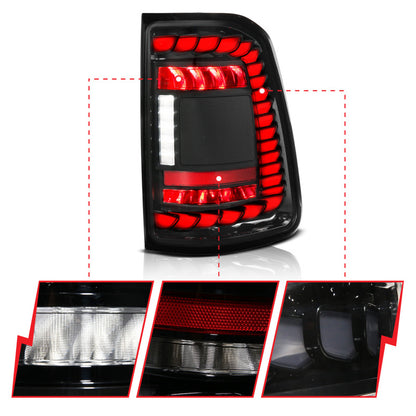 ANZO 19-24 RAM 1500 (Factory LED Models ONLY) Full LED Tail Lights SeqSig Black - Pair 311481A 311481A User 1