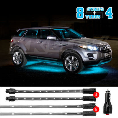 XKGLOW XK Glow Strip Single Color Underglow LED Accent Light Car/Truck Kit Light Blue - 8x24In + 4x 8In XK041005-AB XK041005-AB User 1