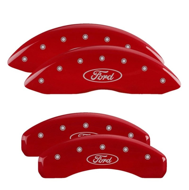MGP 4 Caliper Covers Engraved Front & Rear Ford Oval Logo Red Finish Silver Char 2021 Ford F-150 10256SFRDRD 10256SFRDRD User 1