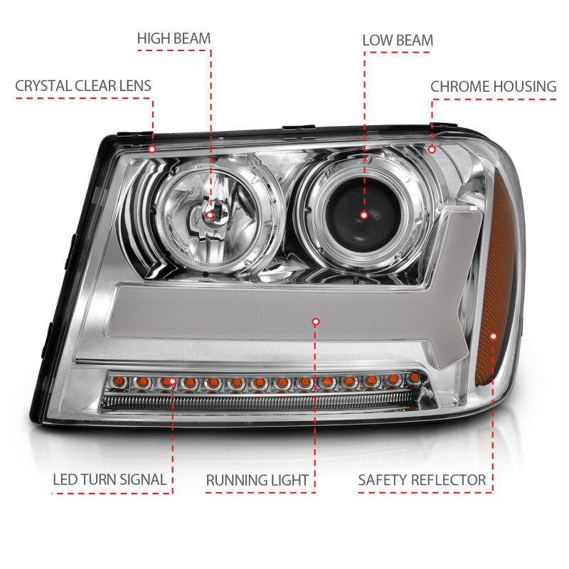 ANZO 2006-2009 Chevrolet Trailblazer Projector Headlights w/ Plank Style Design Chrome w/ Amber 111391 111391 Photo - out of package