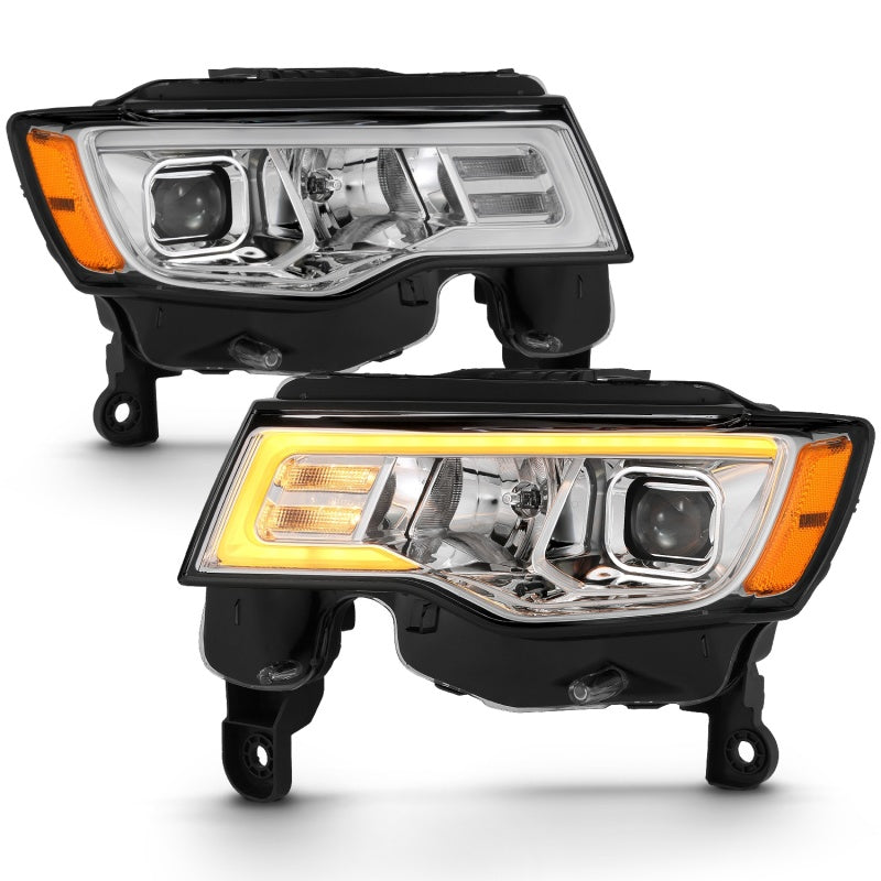 ANZO 2017-2018 Jeep Grand Cherokee Projector Headlights w/ Plank Style Switchback - Chrome w/ Amber 111419 111419 Photo - Unmounted