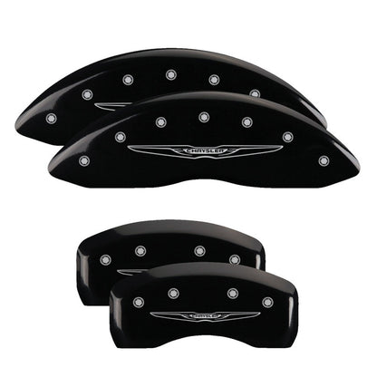 MGP 4 Caliper Covers Engraved Front & Rear Style 2/Chrysler Wing Black finish silver ch 32003SCW2BK 32003SCW2BK Photo - Primary