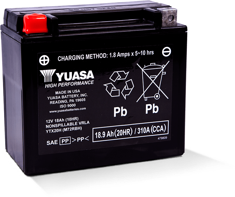 Yuasa Battery Yuasa YTX20H Maintenance Free AGM 12 Volt Battery YUAM72RBH