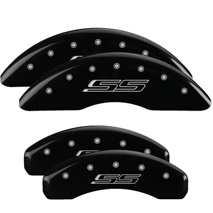 MGP 4 Caliper Covers Engraved Front & Rear Gen 5/SS Black finish silver ch 14241SSS5BK 14241SSS5BK Photo - Primary