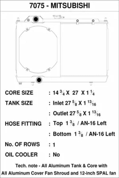 CSF Mitsubishi Evo 7/8/9 - Full Size Slim Radiator w/ 12-inch SPAL fan 7075 Technical Drawing